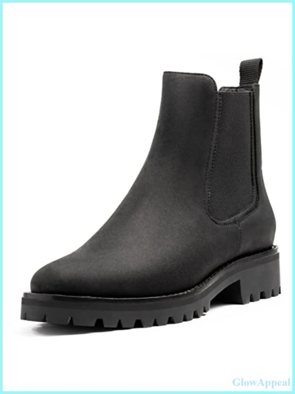 Women's Leather Chelsea Ankle Boots Slip-On Round Toe Block Heel Work